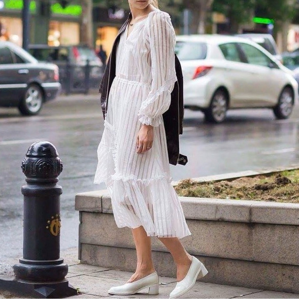 Anna October white striped dress ruffle balloon sleeves SS17